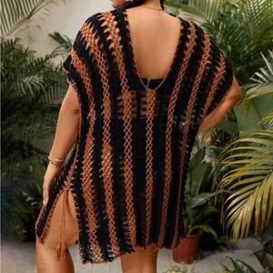 Black and Brown Crochet Swim Cover-Up Boho Gypsy Delicate